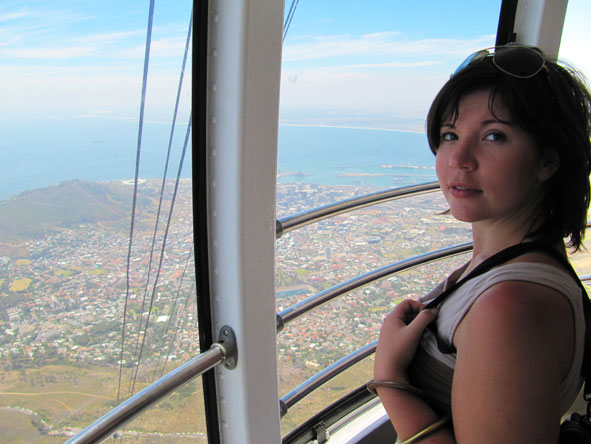 Mary Keet - heading up Table Mountain in the cable car